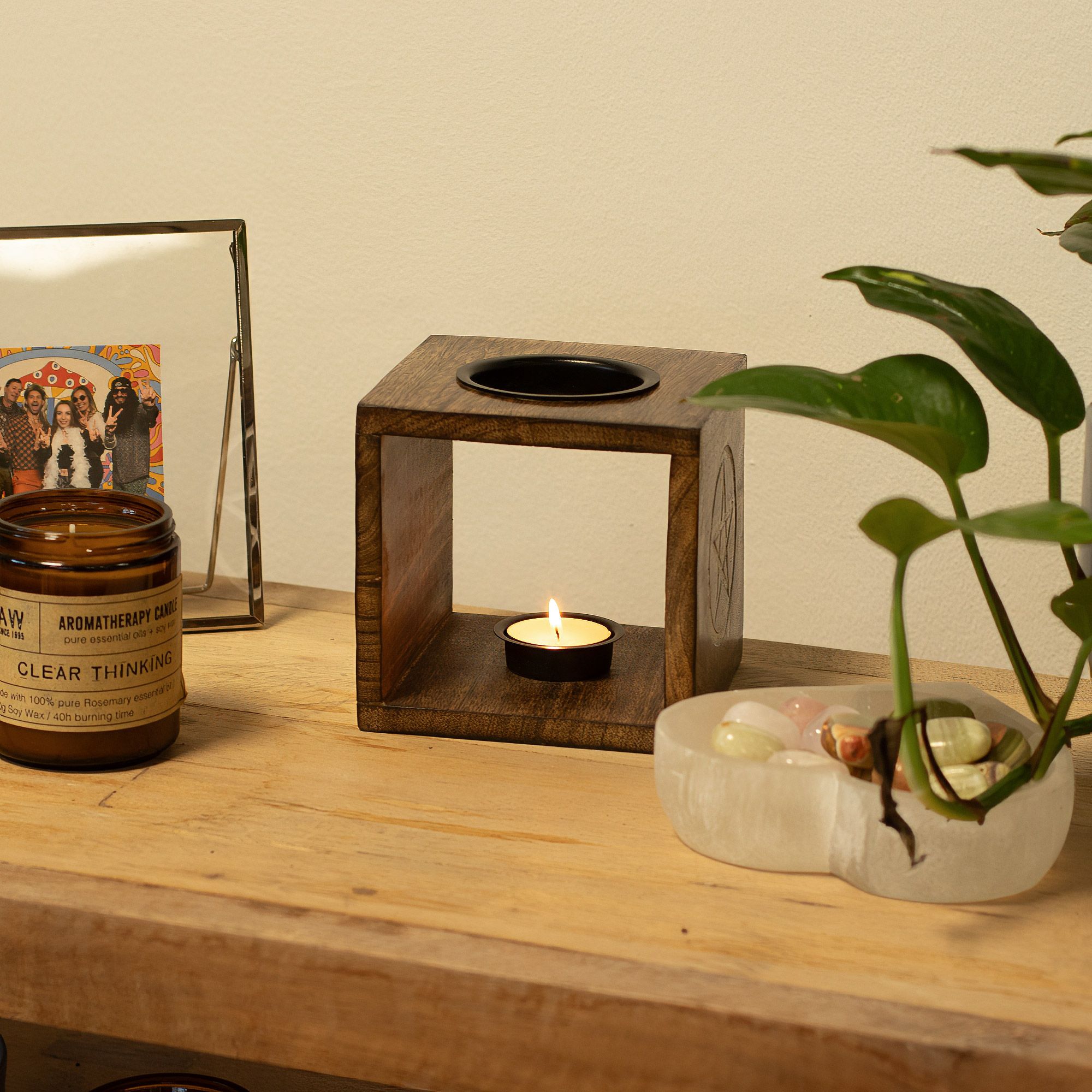 Quemador de aceite de madera de mango cuadrado grande - Pentágono - Imagen 5