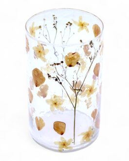 Portavelas jarrón alto de Vidrio floral natural - Rosa (19x11 cm)