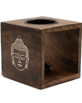 Gran quemador de aceite de madera de mango cuadrado - Cara de Buda