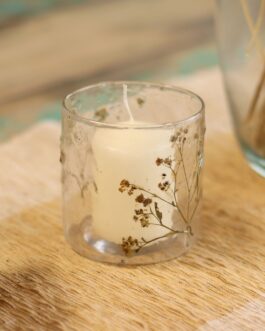 Portavelas recto de Vidrio floral natural - Margarita  - (8x8 cm)