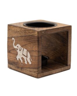 Quemador de aceite de madera de mango cuadrado - Elefante