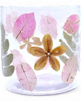 Portavelas recto de Vidrio con flores naturales - Primavera - (8x8cm)