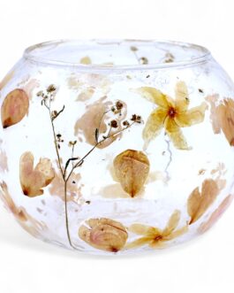 Portavelas de Vidrio floral natural - Cuenco grande rosa - (12x13cm)