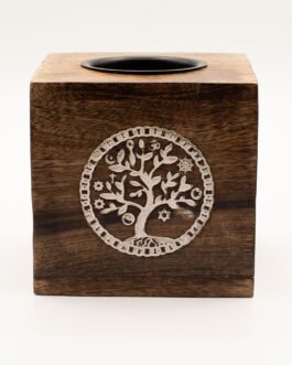 Gran quemador de aceite de madera de mango cuadrado - Árbol de la Vida
