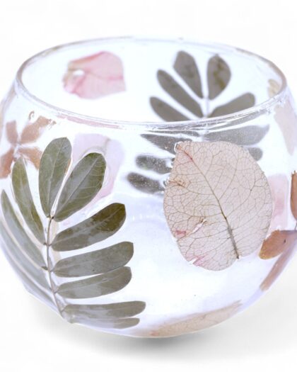 Portavelas de Vidrio Floral Natural - Cuenco - Primavera (8x10cm)
